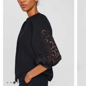 NWOT Club Monaco Black Eyelet Top Small